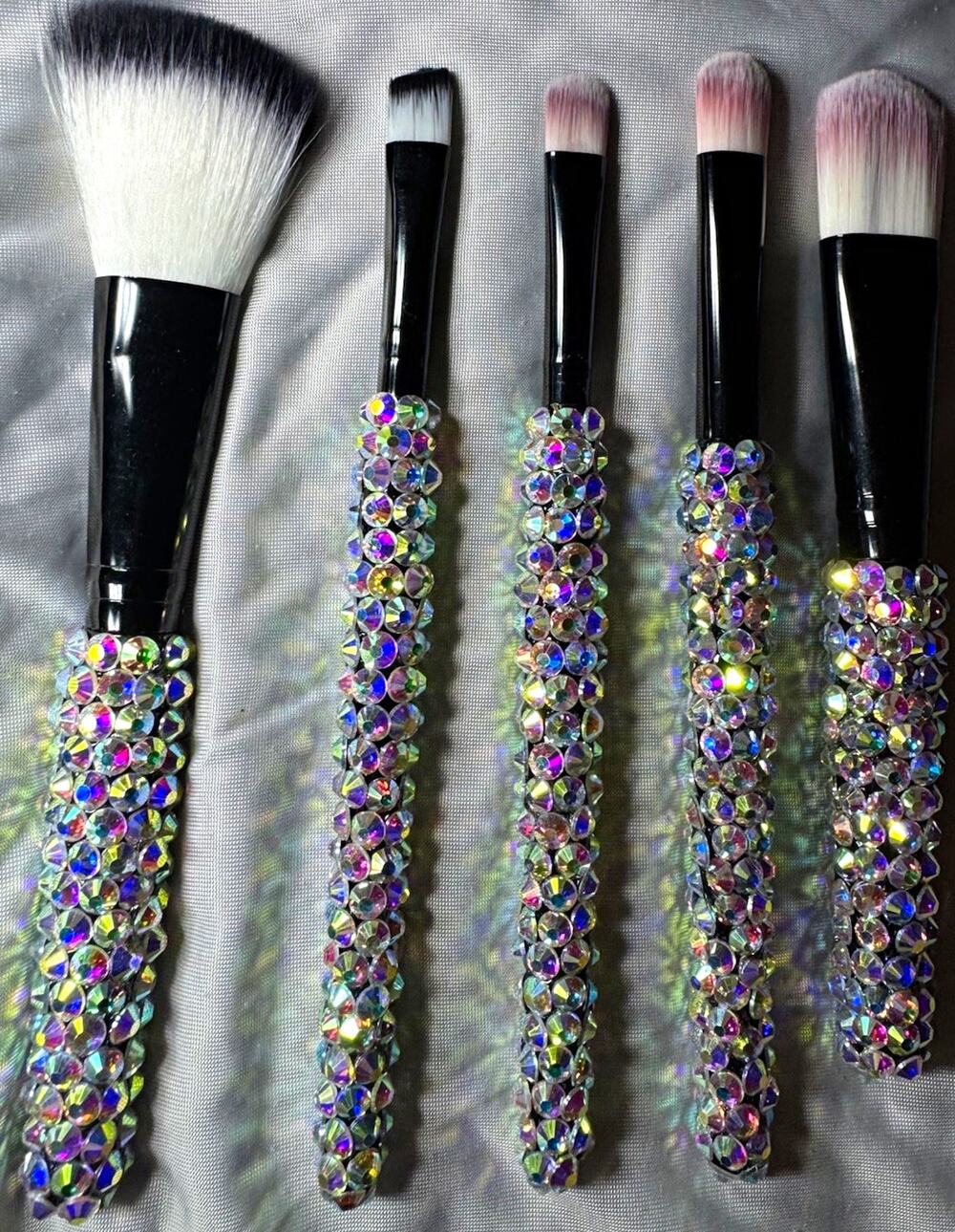 5pc Mini Makeup Brush Set Hand Embellished Sparkling AB Crystals Bling New